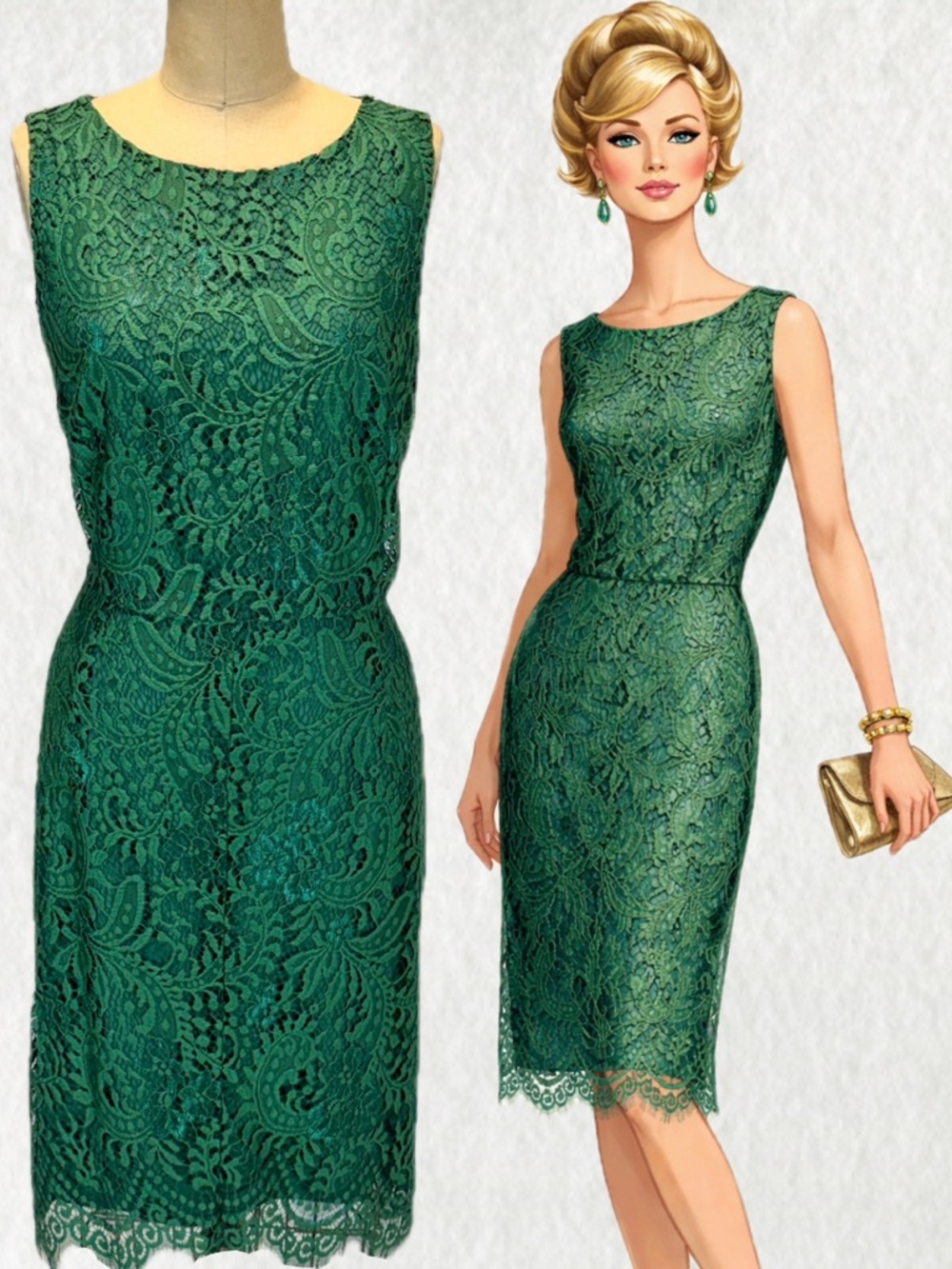 Emerald green lace dress sleeveless midi semi formal Katherine Kelly 14 nwt new